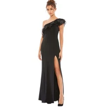 Mac Duggal One Shoulder Ruffle Evening Gown Black Style 26372 Size 6 NWT