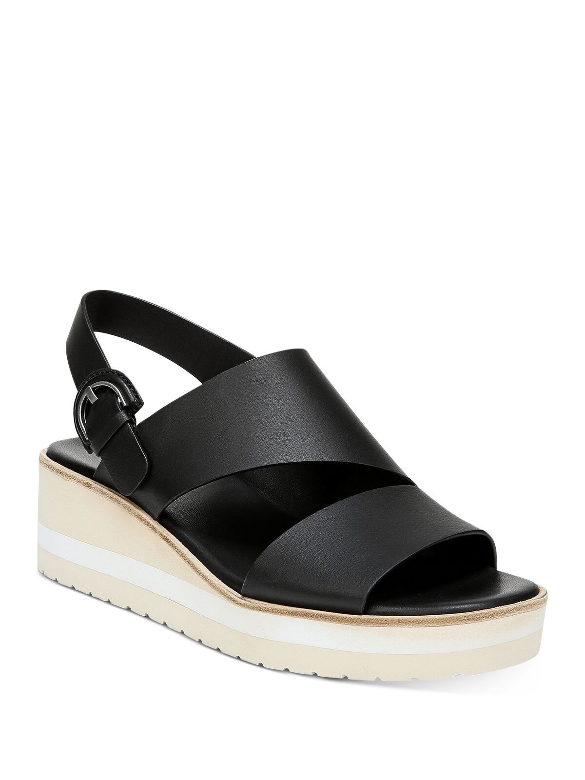 VINCE Womens Black 1 Platform Goring Shelby Wedge Leather Slingback Sandal 8 M 18090₽