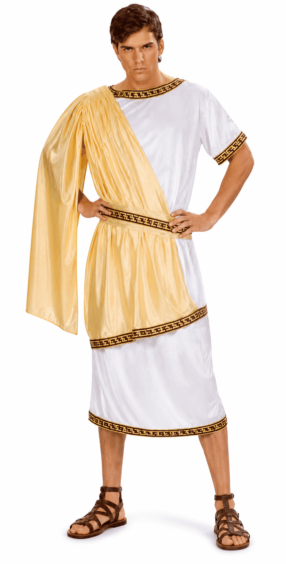 Mens Caesar Roman Man Costume White Gold Toga Ancient Greek Emperor Outfit