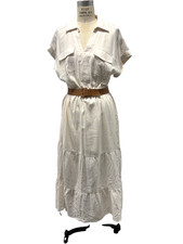 Simply Vera Vera Wang NWT Ivory Tiered Maxi Shirt Dress Elastic Waist M
