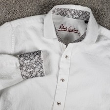 Robert Graham Shirt Mens S White Tonal Geometric Flip Cuff Button up Cotton