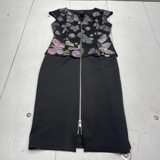 Enfocus Studio Dress Womens 4 Black Floral Peplum Zip Front Sheath Cap Sleeve