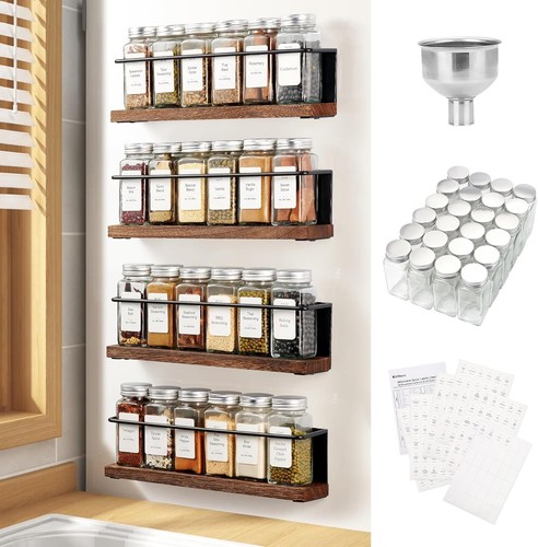 Magnetic Spice Rack W/ 24 Jars 216 Labels 1 Steel Funnel Refrigerator，Microwave - Picture 1 of 10