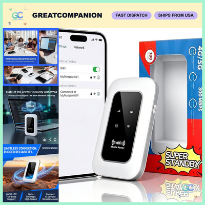 Portable 4G/5G WiFi Hotspot Router, Unlocked Mobile Internet, 300Mbps LTE, Conne