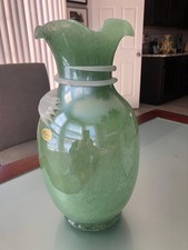 LAVORAZIONE ARTE MURANO LARGE OPALESCENT SEAFOAM VASE W/FROSTED GLASS APPLIQUE