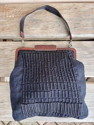 Marni Italy Black Silk Leather Frame Shoulder Bag Textured Artisan Handbag