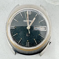 Vintage 1970 Accutron Teal Day Date Men's Tuning Fork Wristwatch 218 USA Steel