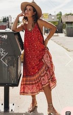 Spell And The Gypsy Dahlia Dress Size XXL 2XL /AU 16 / US 12 Strappy Red Midi