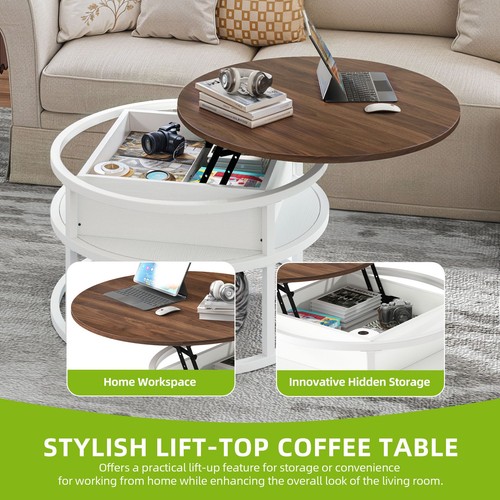 Rund Couchtisch mit Hebeplatte Beistelltisch Wohnzimmertisch Sofatisch - Bild 4 von 8