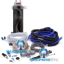 pkg POWER BASS ASC1.2 DIGITAL VOLTAGE FARAD 1.2 CAPACITOR 4 GAUGE WIRE AMP KIT
