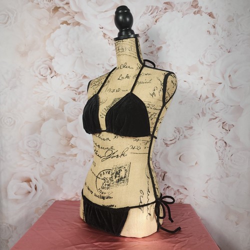 Bikini con spalline e perizoma in velluto nero Dreamgirl - Foto 3 di 10