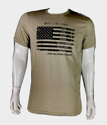 Ace Link Armor The Bullet Stops Here Green Caliber Flag T Shirt Men's Size Large