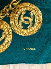 Chanel Seidentuch Foulard Schal original 87x87 cm dunkel grün-gold wie neu