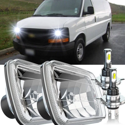 CHUSYYRAY FIT For Chevy Express Cargo Van 1500 2500 3500 Pair 7x6 5x7 LED Headlights Hi/Lo