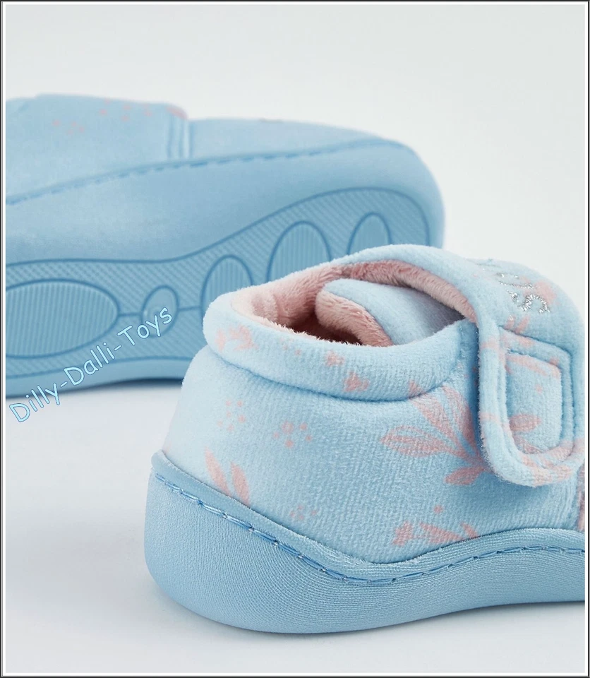Disney Frozen Girls Slippers UK Size 10 Anna & Elsa Sisters Blue Easy Fasten NEW - Image 2 of 4