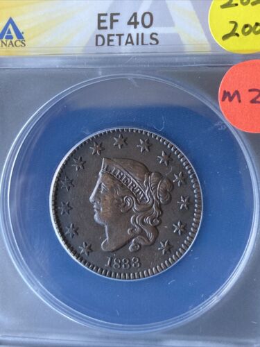 1833 Coronet Head Large Cent XF40 Dtls ANACS M289 - Picture 2 of 4