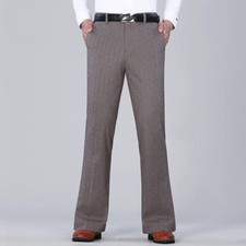 Men Casual Flared Herringbone Bell Bottom Business Pants Slim Trousers Fashion
