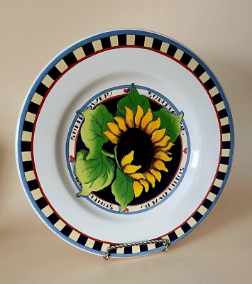 Certified Int'l Corp - Sunflower Checked Border, Luncheon Plate, Susan Winget 