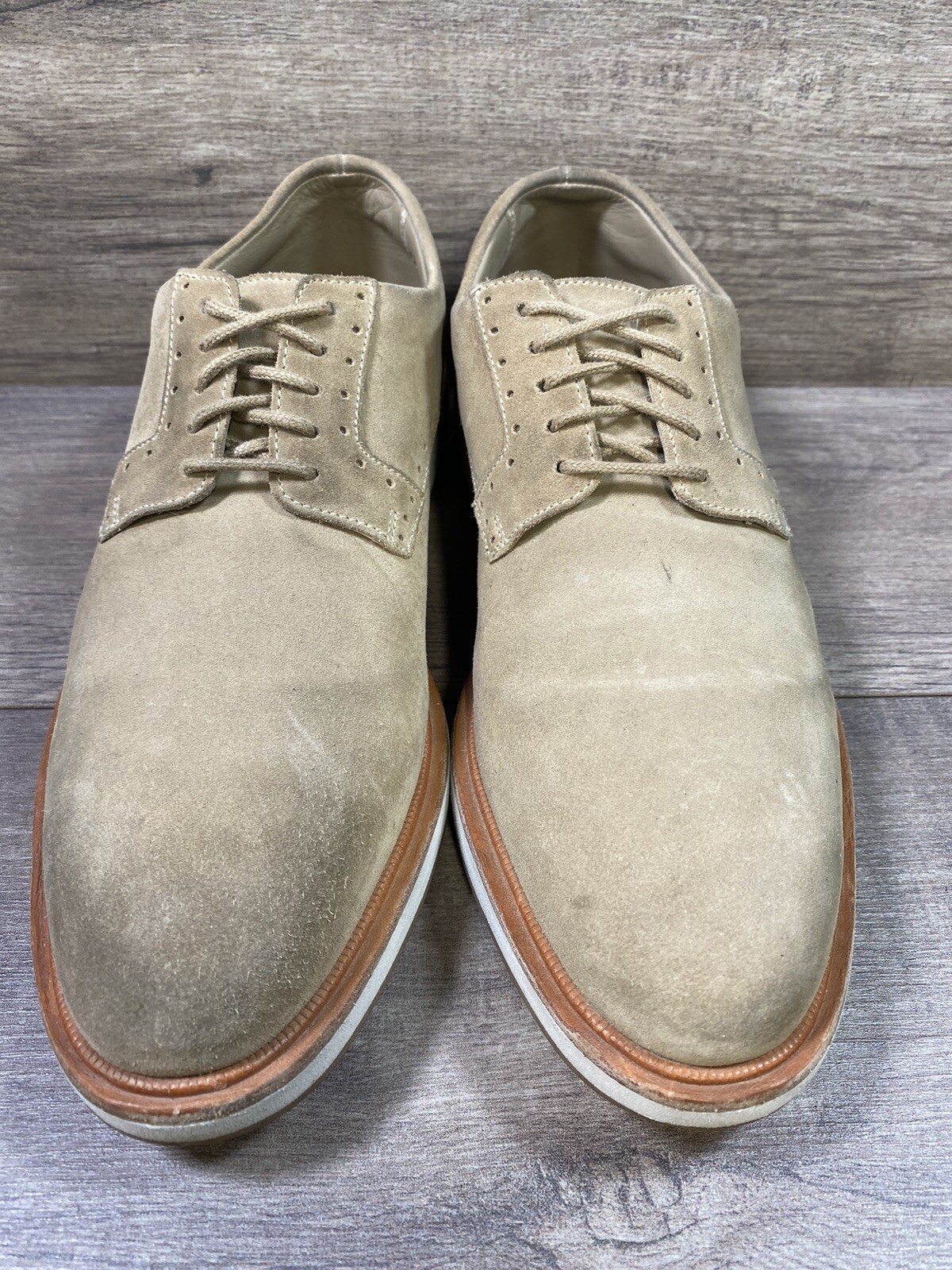 SAOLA Allen Edmonds BROOKLYN punta liscia derby beige chiaro scamosciato uomo taglia 7