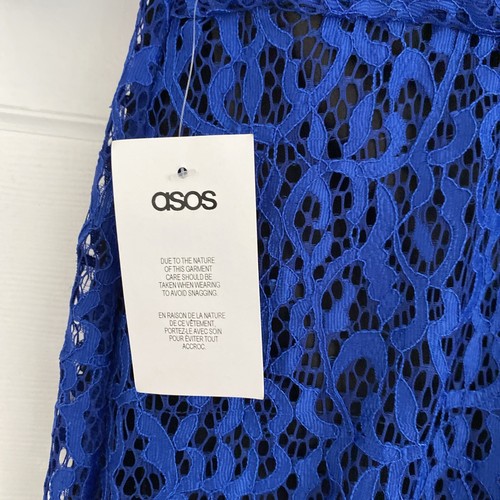 BNWT ASOS PETITE Size 12 electric Blue Lace Dress Mini Body Con - Picture 8 of 10