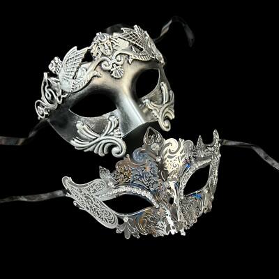 (SILVER) ROMAN & LUXURY COUPLE MASQUERADE MASK PARTY MASK