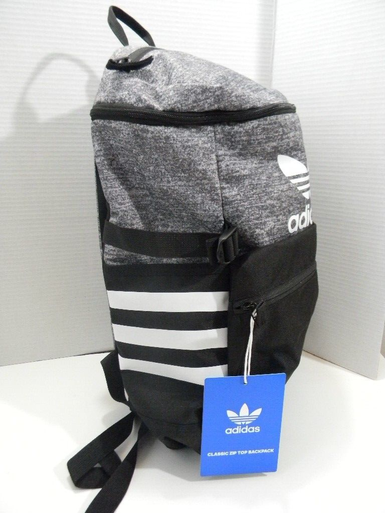 adidas Classic Zip Top Backpack Black Gray Laptop Pocket Water Bottle NWT eBay