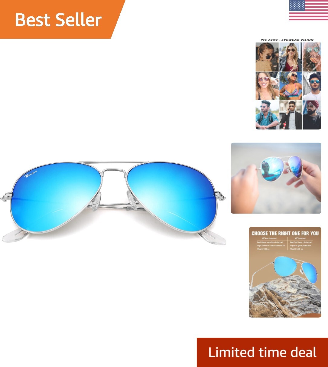 Classic Aviator Sunglasses for Men Women 100% Real Glass Lens-image