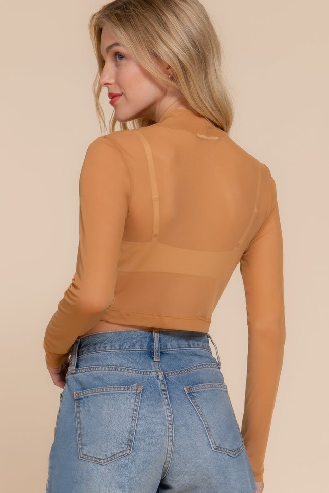Women's Long Sleeves Mock Neck Solid Crop Top