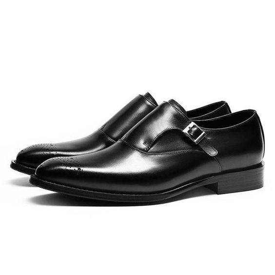 Premium Quality Black Leather Single Monk Strap Brogue Party