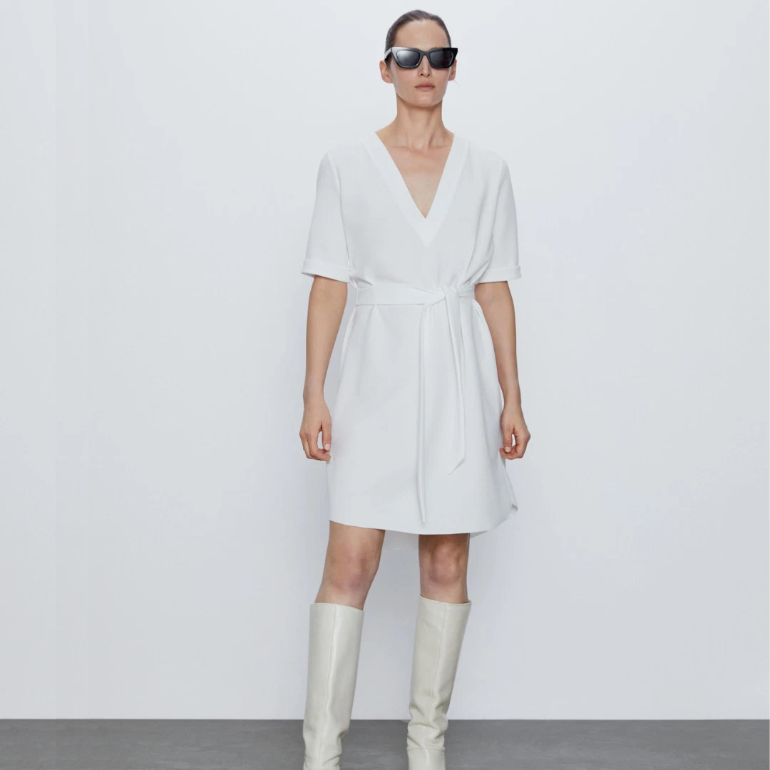 Zara textured dress with belt sale