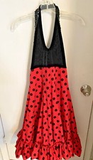 RED /BLACK POLKA DOT TUTU HALTER SEQUINS DANCE WBODYSUIT DRESS SZ MED y4