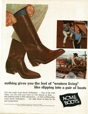 1965 ACME BOOTS Ranch Wellingtons cowboy western  Vintage Print Ad