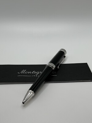Montegrappa Parola Black Barrel with Chrome Ball point Pen in Box, Italy