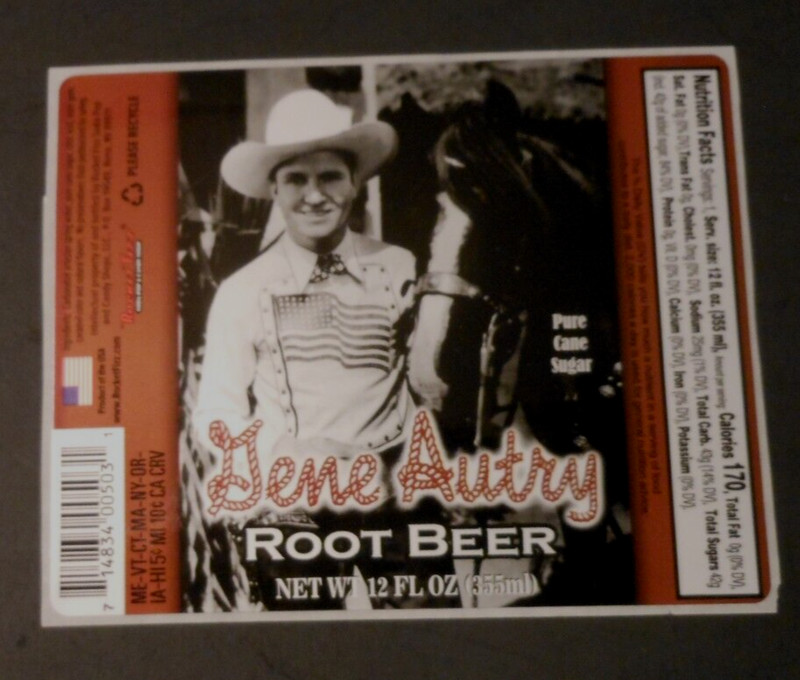 SODA POP LABEL ROCKET FIZZ "GENE AUTRY ROOT BEER" 4 3/4" X 3 3/4"
