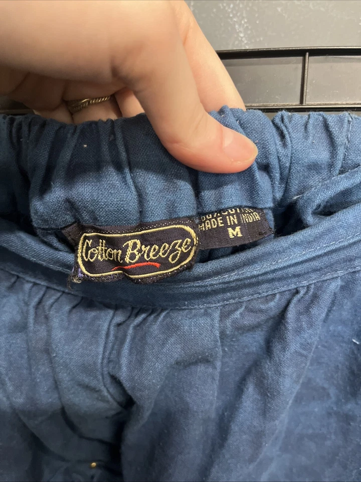 Vintage Cotton Breeze Womens Pants Size M Blue Distressed Beaded Made In India - Image 2 of 4