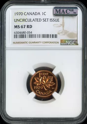 1970 Canada Small Cent 1C NGC MS67 RD MAC - Quality