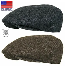 Men's Premium 100% Wool Classic Flat IVY Herringbone newsboy Collection Hat