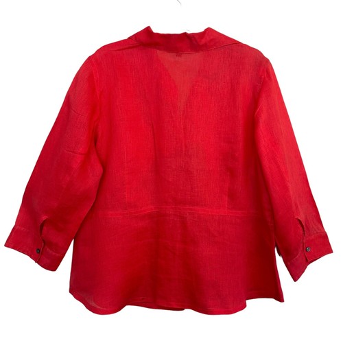 Linen Button Down Collared Orange 3/4 Sleeves Size 14W JNY Collection TINY FLAW - Picture 2 of 16