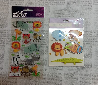 Sticko K&CO Jungle Animals Zoo Loin Monkey Alligator  Zebra Elephant Sticker Lot