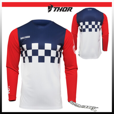 TRIKOT CROSS ENDURO THOR MX DIFFER CHEQ HALLMAN WEISS ROT BLAU