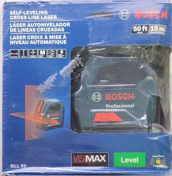 Bosch 50 ft. Cross Line Laser Level Self Leveling with VisiMax Technology, L-Bra