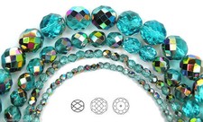 Czech Glass Fire Polished Round Faceted Beads blue Aqua Vitrail coated 16"strand