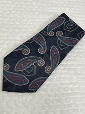 Made in USA Necktie Dark Blue Paisley 57" pointed Excellent pre-owned