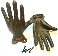 Vintage 2 Cast Iron Hands Wall Mount Art Hanger Hook Table Display Metal wall