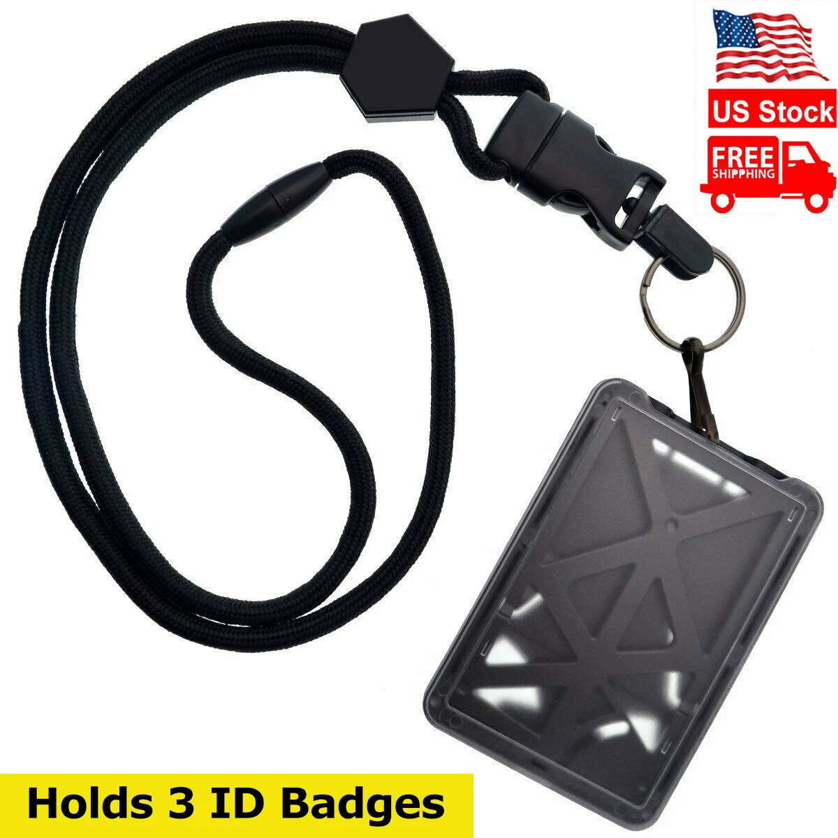 Specialist ID THREE Card Heavy Duty Plastic Badge Holder with Lanyard - Top  Load