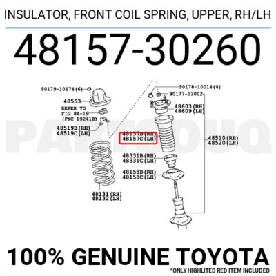 4815730260 Genuine Toyota INSULATOR, FRONT COIL SPRING, UPPER, RH/LH ...