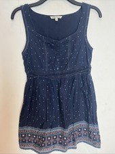 Ladies Fat Face Boho Style Dress Size 12  Navy Blue Print