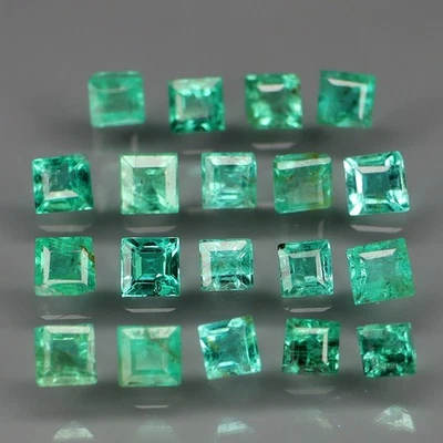 Square 1.8 to 2 mm.OUTSTANDING! Natural Green Columbian Emerald 19Pcs/1.08Ct. - Image 1 of 4