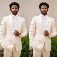 Ivory Men's Suits Shawl Lapel Formal Wedding Groom Tuxedos Casual Outdoor 2pcs