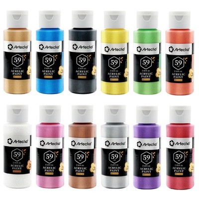 Acrylic Paint Set, 12 Metallic Colors Bottles (59Ml / 2Oz) Art Craft Paints for